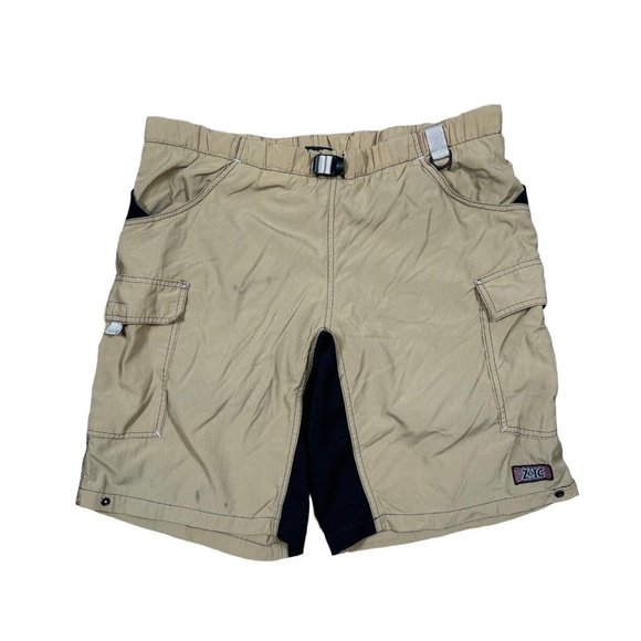 Zoic‎ Cycling Shorts Mens XL (approx) Beige Cargo Pockets Padded Lined USA - Picture 1 of 10